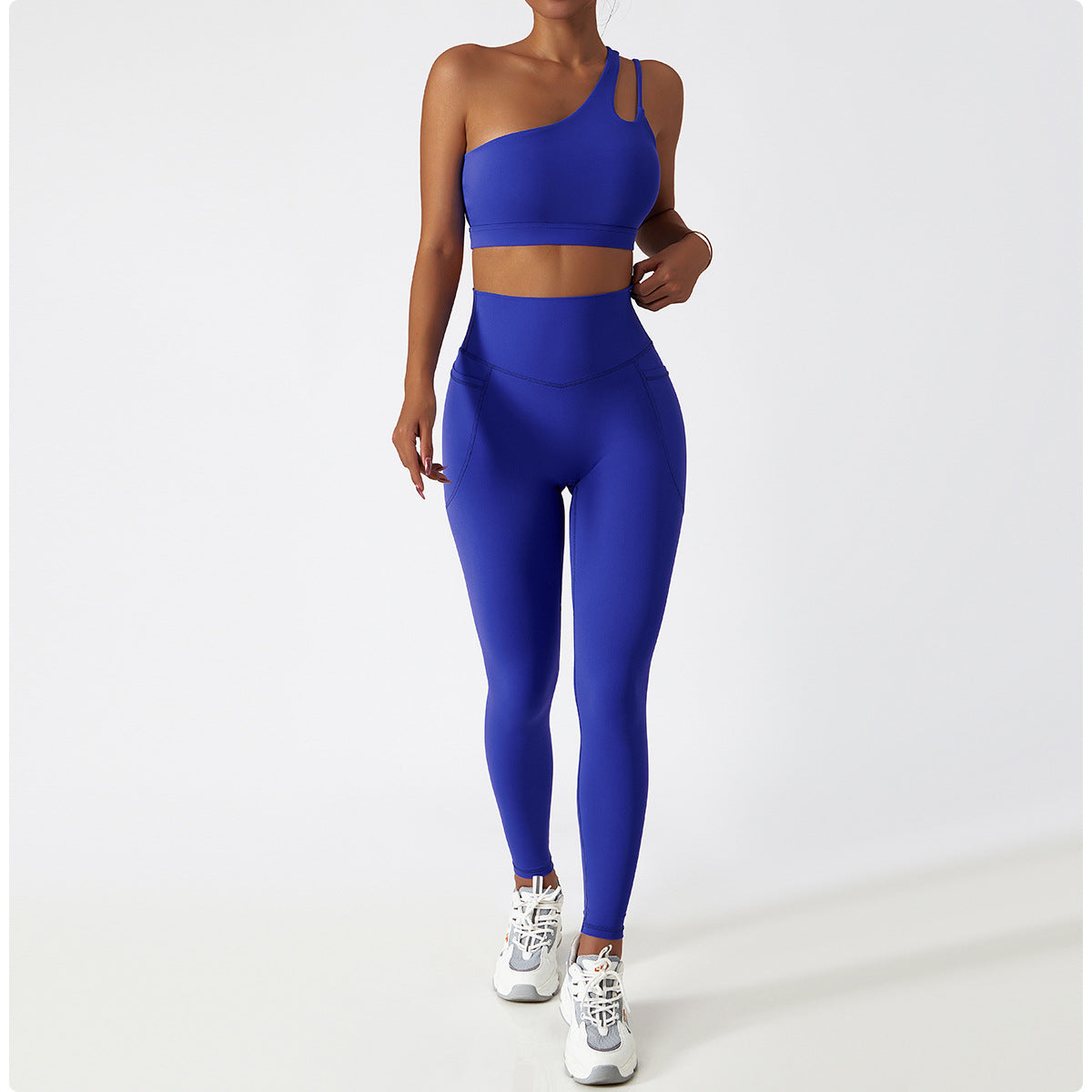 Sollinarry Oblique One Shoulder Shockproof Yoga Bra Cloud Sense Beauty Back Exercise Underwear Irregular Asymmetric Shoulder Strap Running Vest Top
