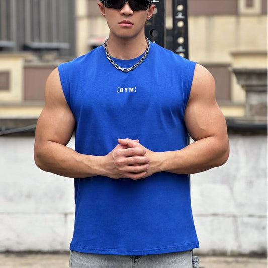 Fitness Brothers Summer New Fitness Heavyweight Cotton Wide Shoulder Vest Men's Running Casual Sport Sleeveless