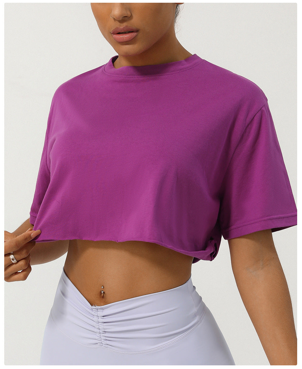 Spring Summer Dance Running Sports Short Sleeve Yoga Suit Women Casual All Matching Workout Top Loose Exercise T Shirt Women