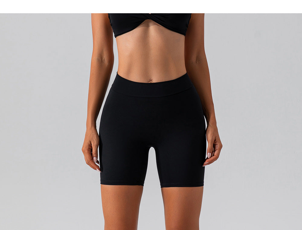 Elastic Brushed Yoga Pants Hip Lift Belly Shaping Slim Fit Fitness Pants Outer Wear Running Exercise Shorts Women