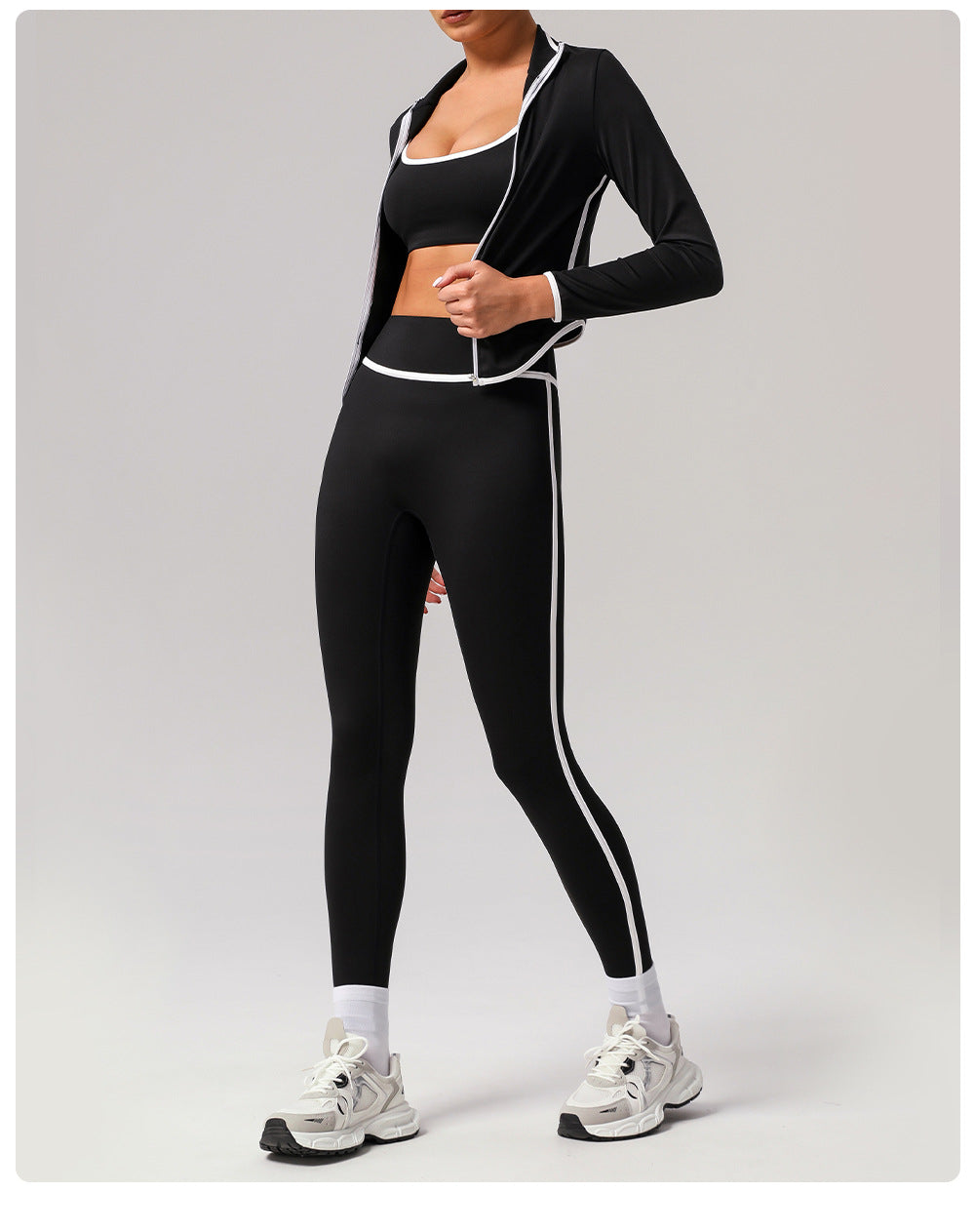 Contrast Color Sports Yoga Jacket Stand Collar Long Sleeve Coat Outdoor Workout Clothes Top