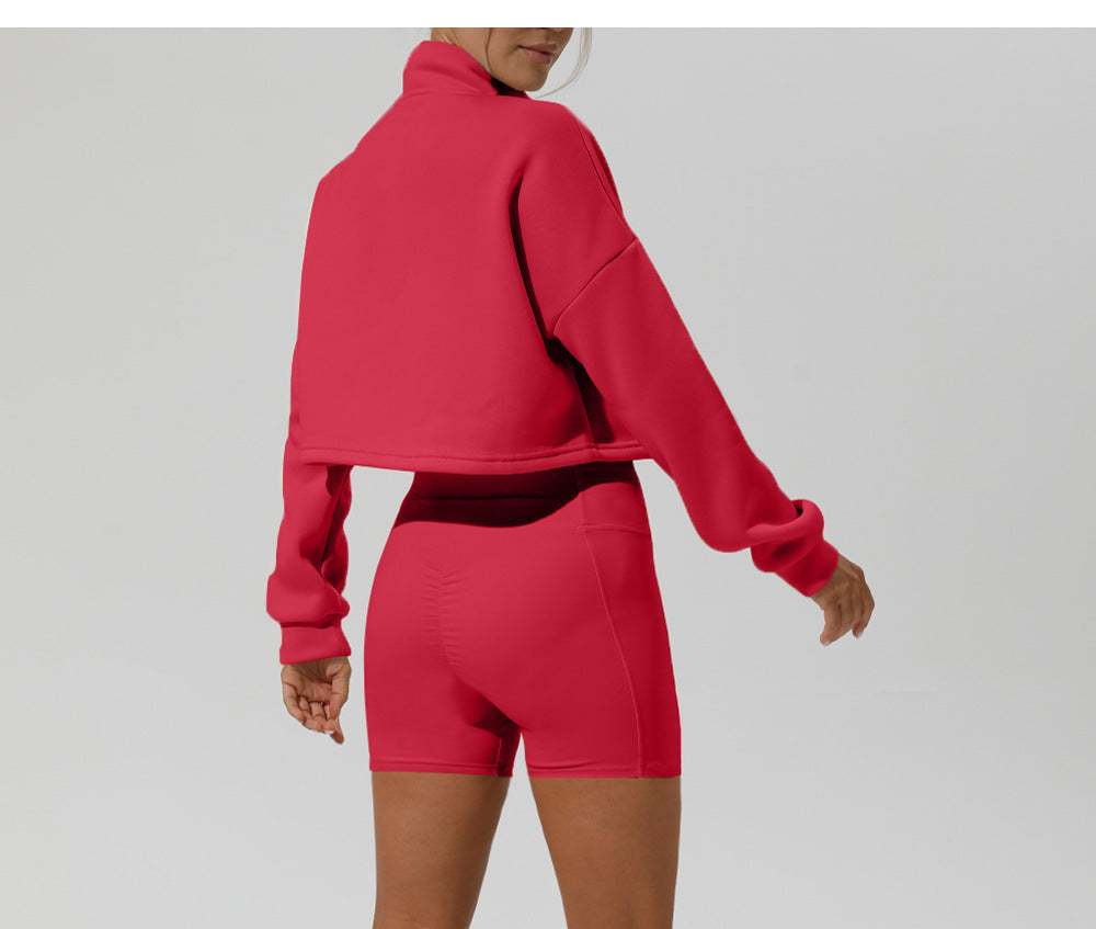 Outdoor Sports Long Sleeved Sweater Women Autumn Winter Stand Collar Loose Thickening Keep Warm Casual Zip Coat