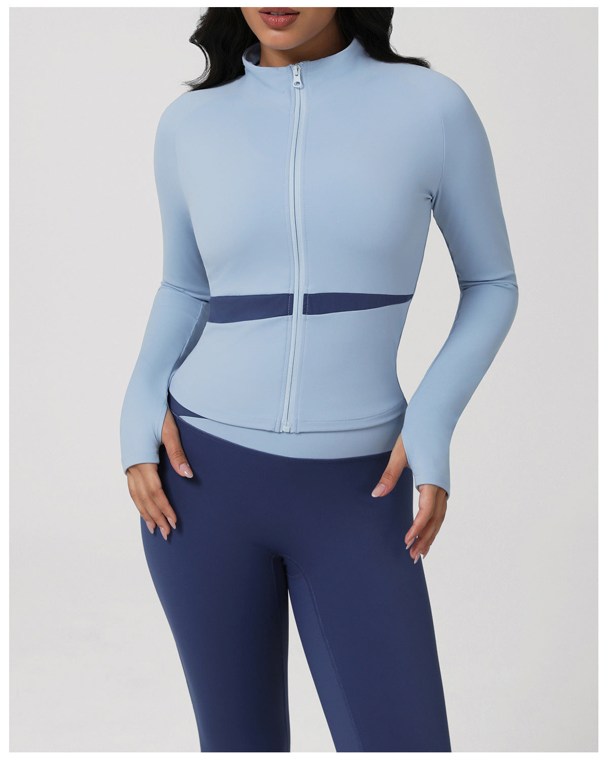 Contrast Color Yoga Women Long Sleeved Sports Bra Top Hip Lifting Tights Morning Running Step Fitness Set
