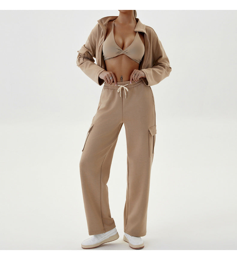 Women Autumn Winter Workwear Casual Sports Sets Loose Jogging Yoga Clothes with Zipper