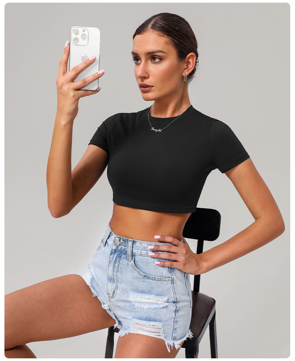 Quick Drying Tight Yoga Short Sleeve Women Outer Wear Casual Sports Short Sleeve Workout Clothes O neck Short Top