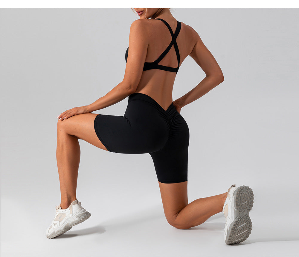 Elastic Brushed Yoga Pants Hip Lift Belly Shaping Slim Fit Fitness Pants Outer Wear Running Exercise Shorts Women