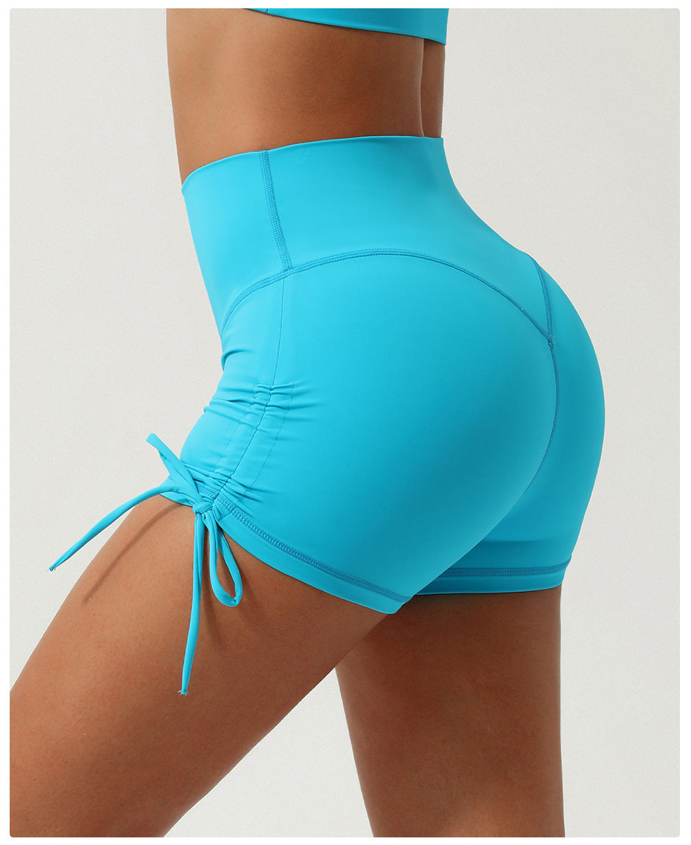 Pleated Drawstring Yoga Shorts Quick Drying V Shaped Hip Lifting Sport Shorts Running Training Workout Pants