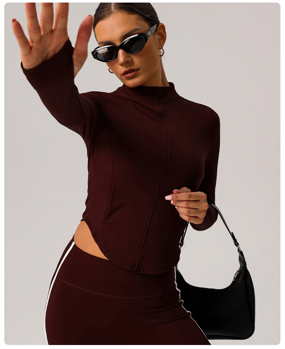 Small Stand Collar Yoga Clothes Women Slim Jacket Windproof Zipper Top Pocket Sports Running Tight Jacket