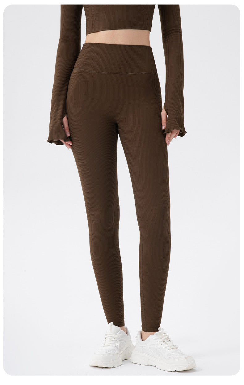 Yoga Pants Nude Feel High Waist Hip Lift No Embarrassment Line Stripes Skinny Slimming Sports Running Fitness Pants Women