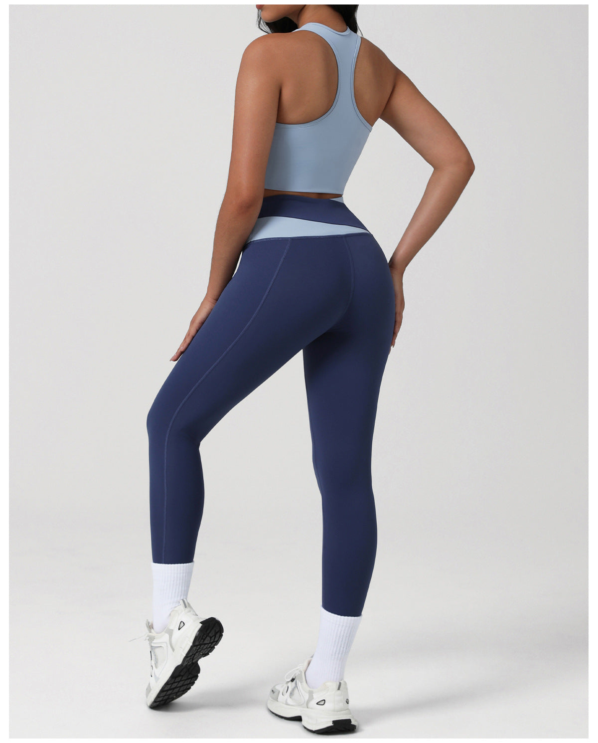 Contrast Color Yoga Women Long Sleeved Sports Bra Top Hip Lifting Tights Morning Running Step Fitness Set