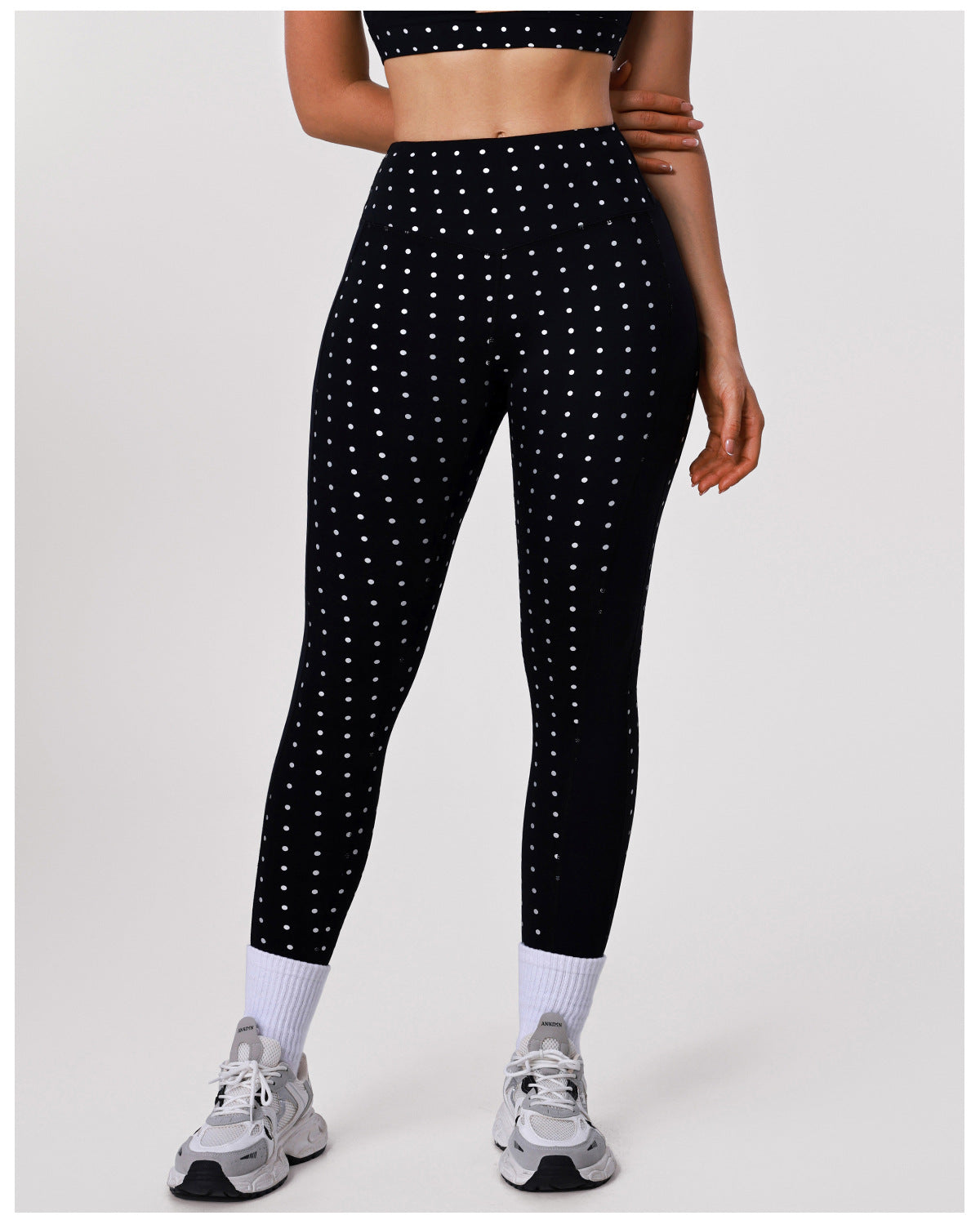 Nude Feel Peach Hip Raise Fitness Yoga Pants Silver Polka Dot High Elastic Sports Skinny Ankle Length Pants Women