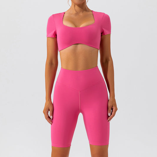 Summer Yoga Clothes Shorts Suit Short Sleeve Beauty Back Running Quick Drying Exercise Yoga Clothes Suit Women