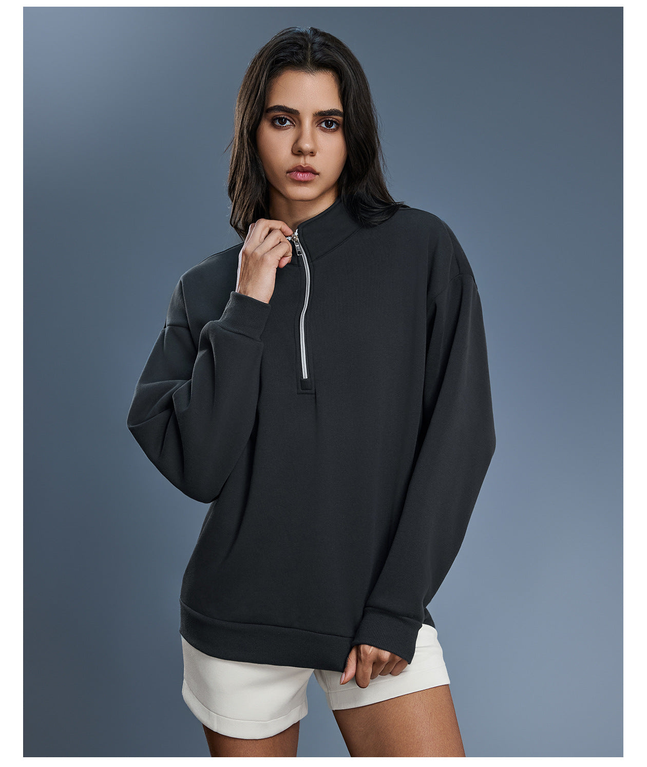 Autumn Winter Half Zipper Fleece Lined Thickening Stand Collar Sweater Women Casual Loose All Matching Warm Top