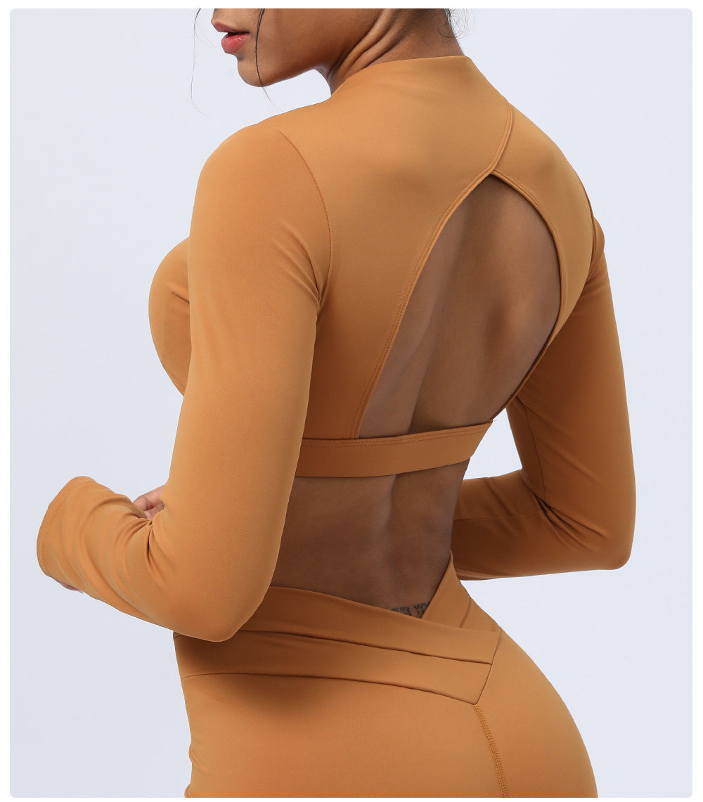 Hollow Out Cutout Out Beauty Back Yoga Clothing Top Long Sleeves Cropped Sports T Shirt Tight Workout Clothes Top Women