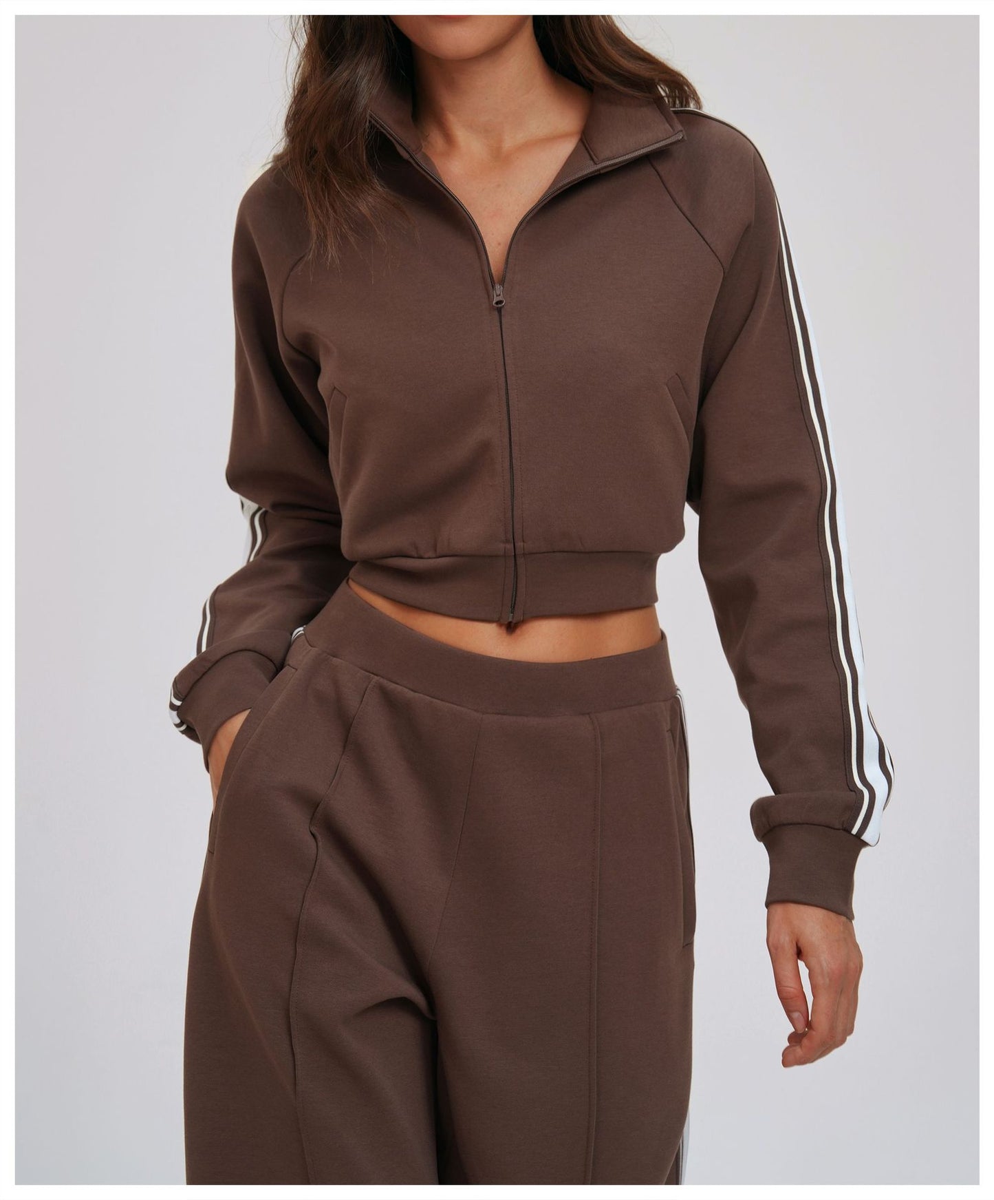 Contrast Color Sweatshirt Coat High Collar Windproof Zipper Pocket Thick Sweater Outdoor Sports Cycling Coat