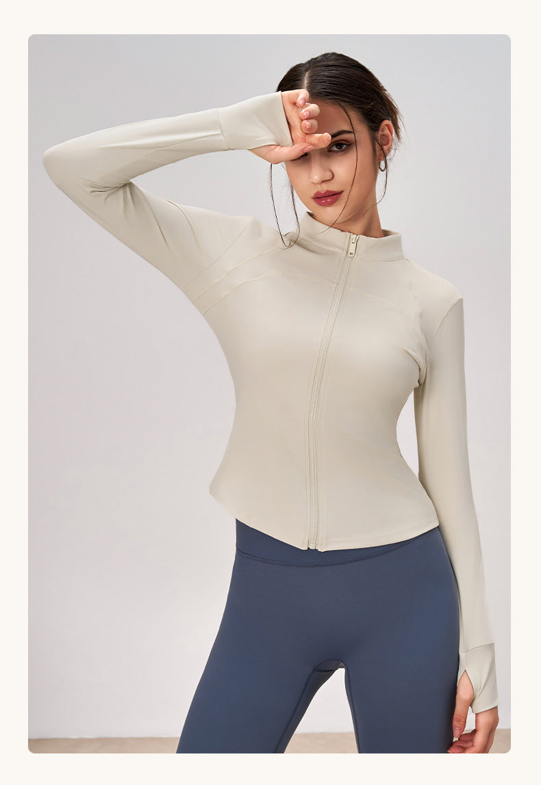 Yoga Clothes Zipper Coat Women Slim Fit Stand Up Collar Cinched Fitness Running Sports Yoga Coat Autumn