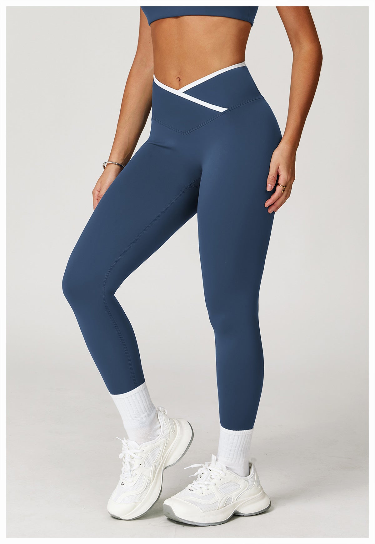 Sollinarry Nude Feel Skinny Yoga Pants Cross High Waist Contrast Color Tights Women Sports Running Fitness Pants