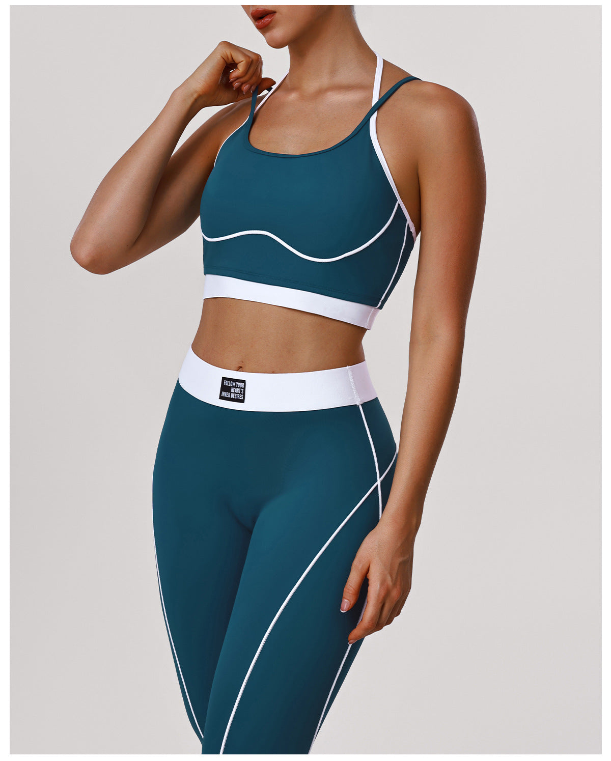 Color Matching Yoga Clothes Thin Strap Backless Shaping Bra Hip Raise Skinny Cropped Pants Exercise Workout Two Piece Sets