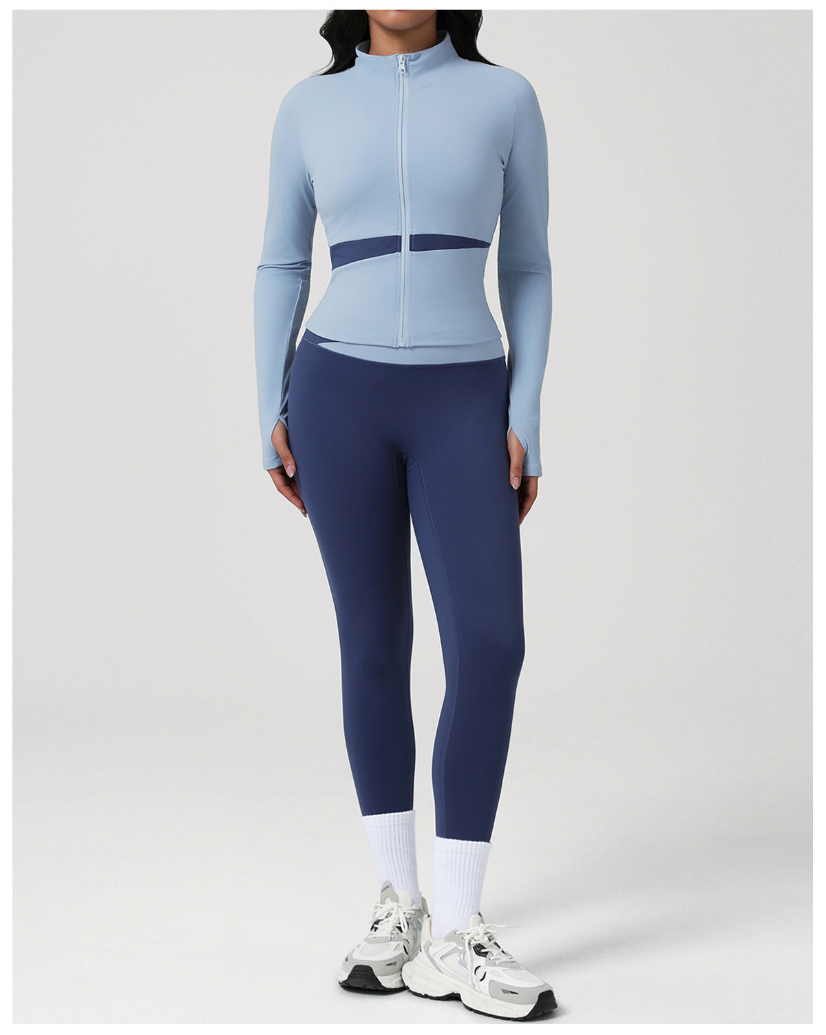 Contrast Color Yoga Women Long Sleeved Sports Bra Top Hip Lifting Tights Morning Running Step Fitness Set