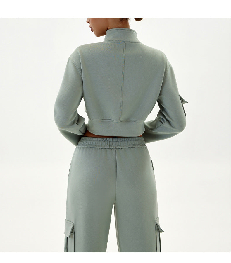 Women Autumn Winter Workwear Casual Sports Sets Loose Jogging Yoga Clothes with Zipper