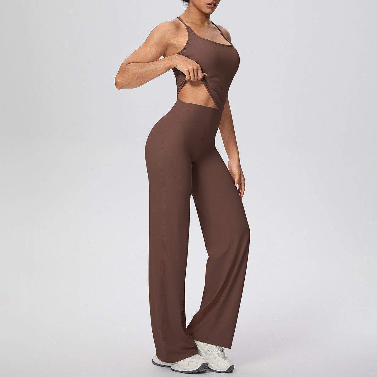 Micro Brushed Solid Color H Shaped Beauty Back Sports Vest Yoga Pants Baggy Straight Trousers Fitness Yoga Wear Suit