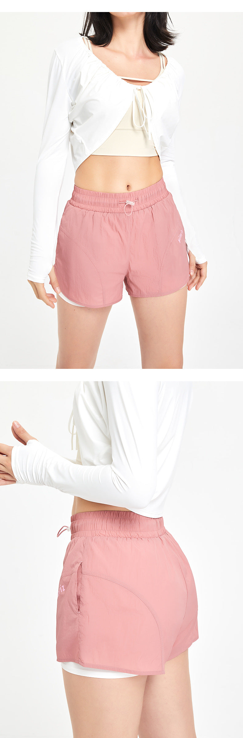 Faux Two-Piece Sports Shorts for Women High Waist Drawstring Anti-Exposure Training Fitness Running Yoga Clothes Thin Track Pants Summer