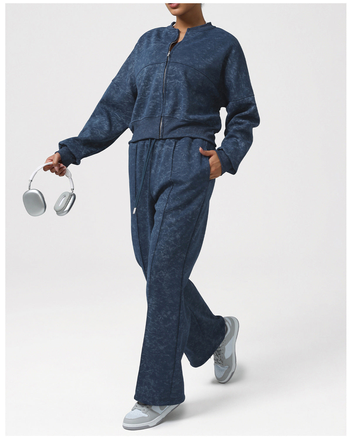 Casual Sports Autumn Winter Suit Irregular Asymmetric Pattern Print High Sense Two Piece Sets Warm Yoga Clothes