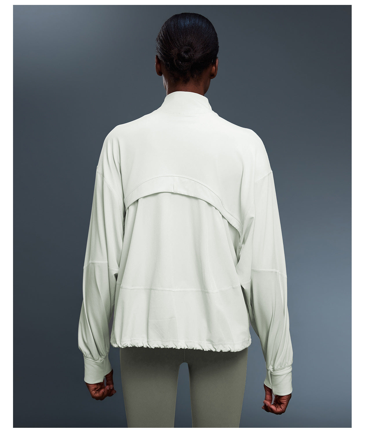 Windproof Stand Collar Baggy Coat Women Autumn Simplicity All Match Drawstring at Hem Sports Workout Clothes