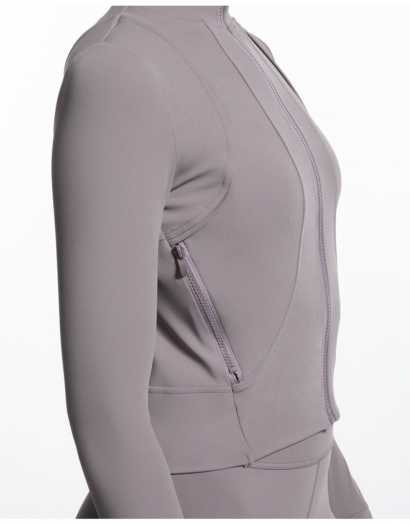 Tight Sweater Stand Collar Zipper Sports Jacket Coat Quick Drying Outfit Pocket Yoga Clothes for Women