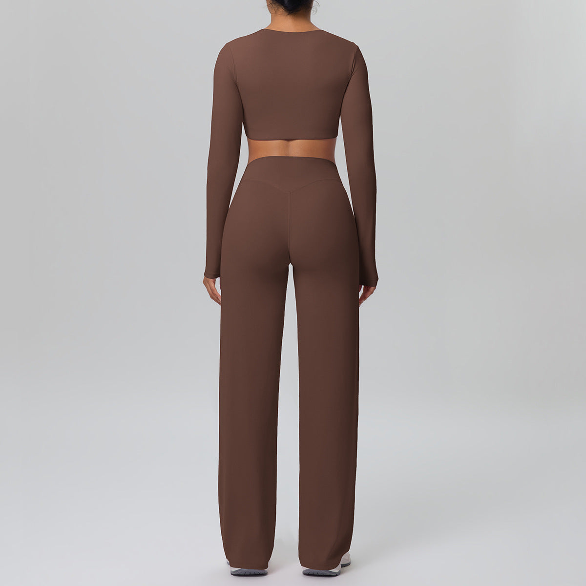 Women Long Sleeve Skin Friendly with Chest Pad Breathable Sports Drooping Straight Pants Yoga Set
