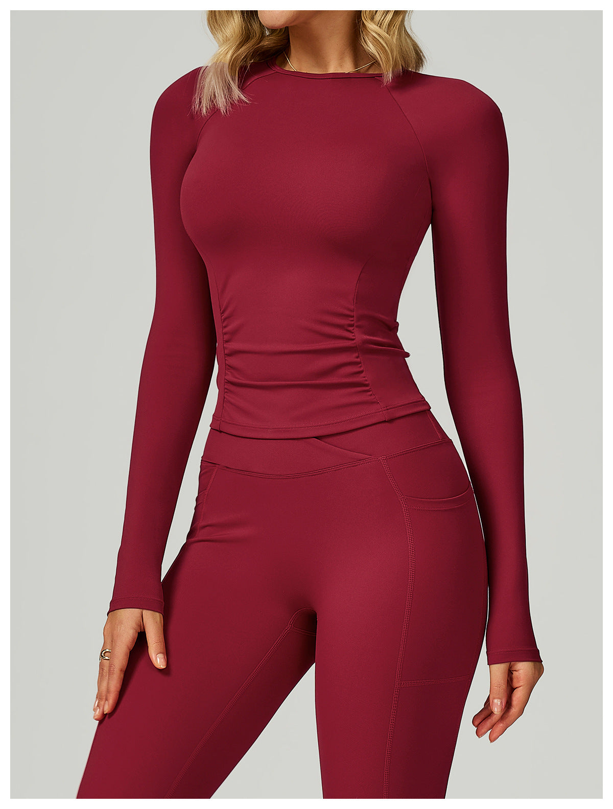 Sollinarry Nude Feel round Neck Yoga Long Sleeve Slim Fitting Belly Contracting High Sense Sports Top Outdoor Running Fitness Clothes