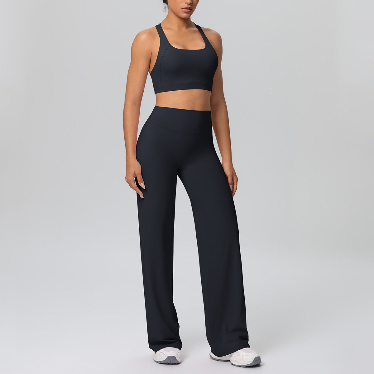 Solid Color Vest Shockproof Push up Cross Strap Bra Nude Feel Straight Leg Pants Yoga Pants Workout Exercise Outfit