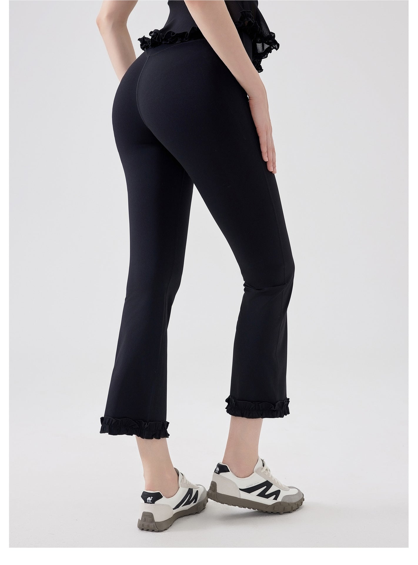 High Waist Lace Slimming Smoke Tube Cropped Pants Slim Fit Yoga Pants Women Hip Lifting Running Workout Pants Fitness Pants