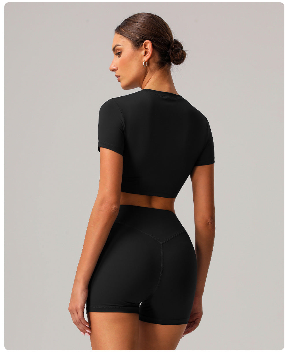Quick Drying Tight Yoga Short Sleeve Women Outer Wear Casual Sports Short Sleeve Workout Clothes O neck Short Top
