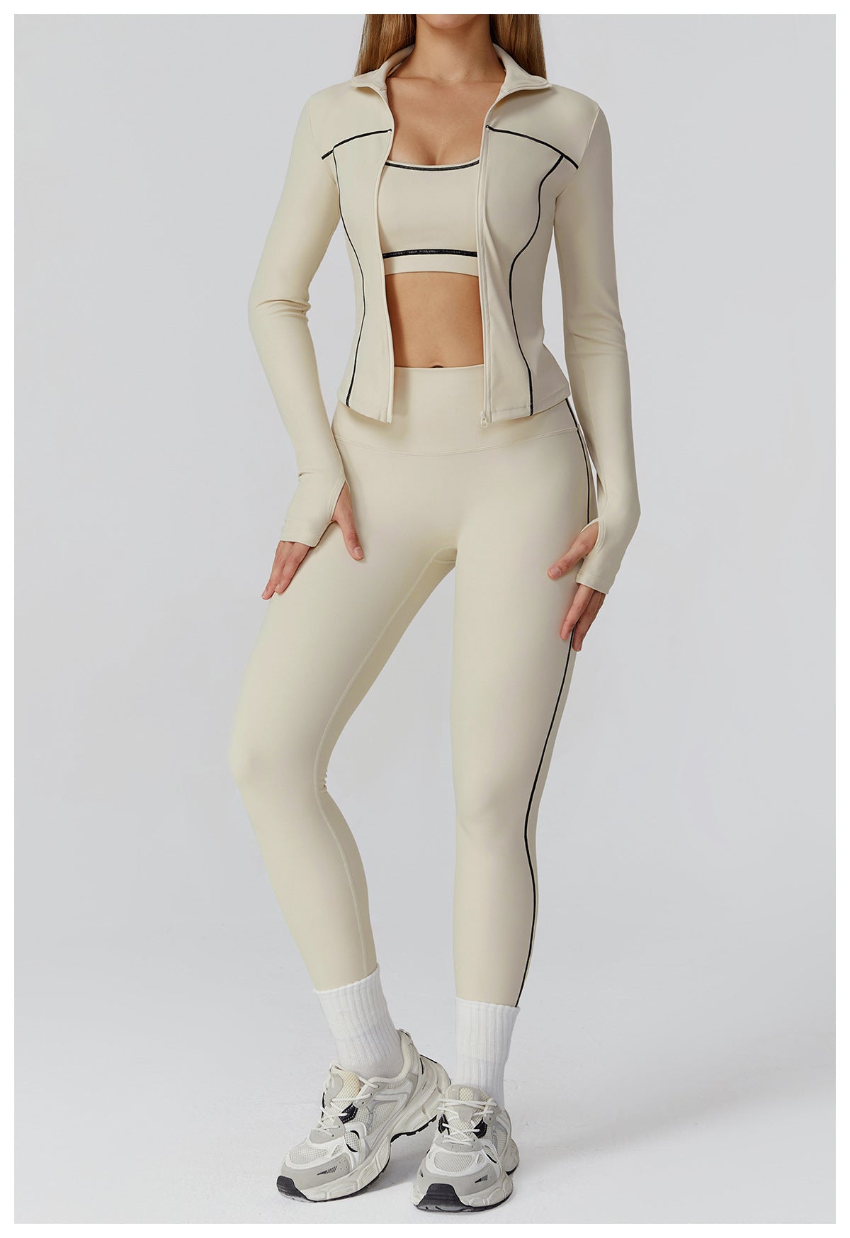 Contrast Color Brushed Yoga Coat Zipper Windproof Slim Jacket Outdoor Sports Running Fitness Clothes Women