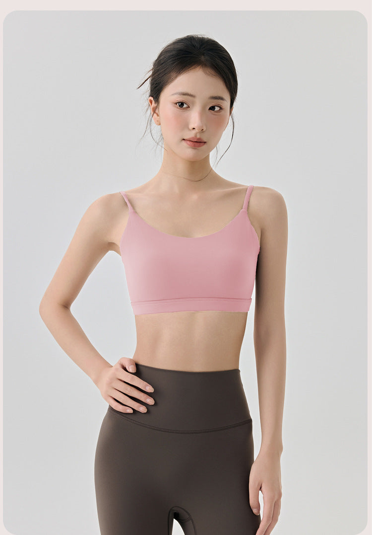 Beauty Back Yoga Underwear Semi Fixed Diamond Cup Women Spaghetti Strap Sports Fitness Clothes Bra