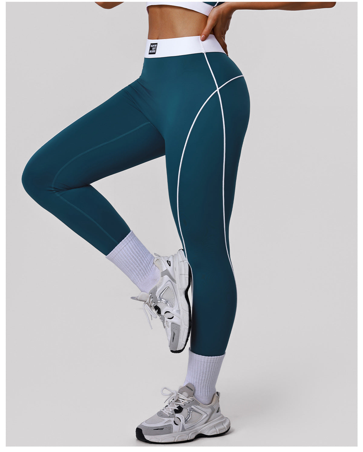 Peach Hip Raise Yoga Pants Color Matching High Waist Belly Contracting Sports Tights No T Line Outdoor Running Fitness Pants