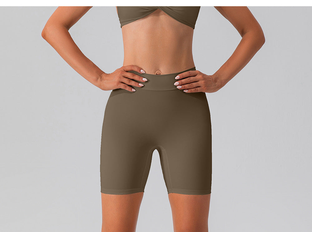 Elastic Brushed Yoga Pants Hip Lift Belly Shaping Slim Fit Fitness Pants Outer Wear Running Exercise Shorts Women