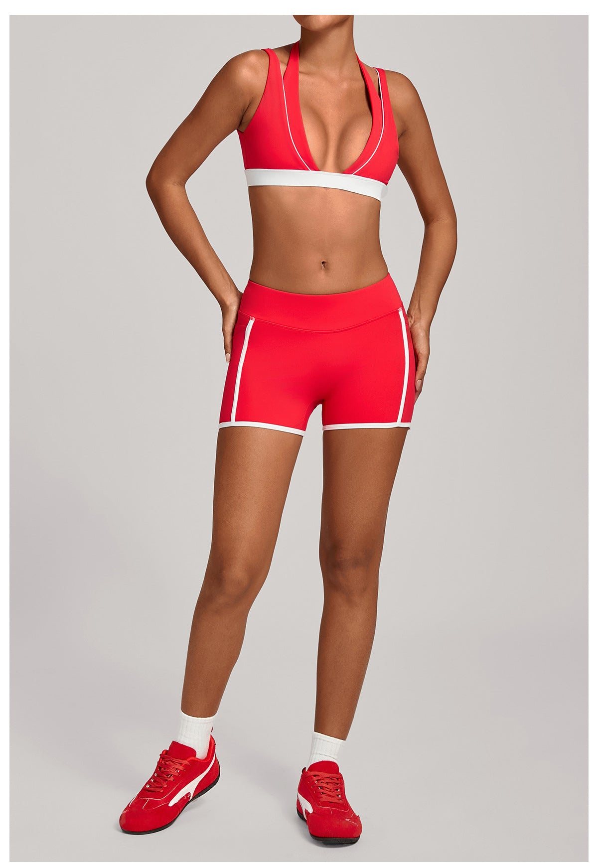 Autumn Sand Color Contrast Patchwork Yoga Pocket Tight Sports Women Outdoor Running Fitness Yoga Two Piece Sets