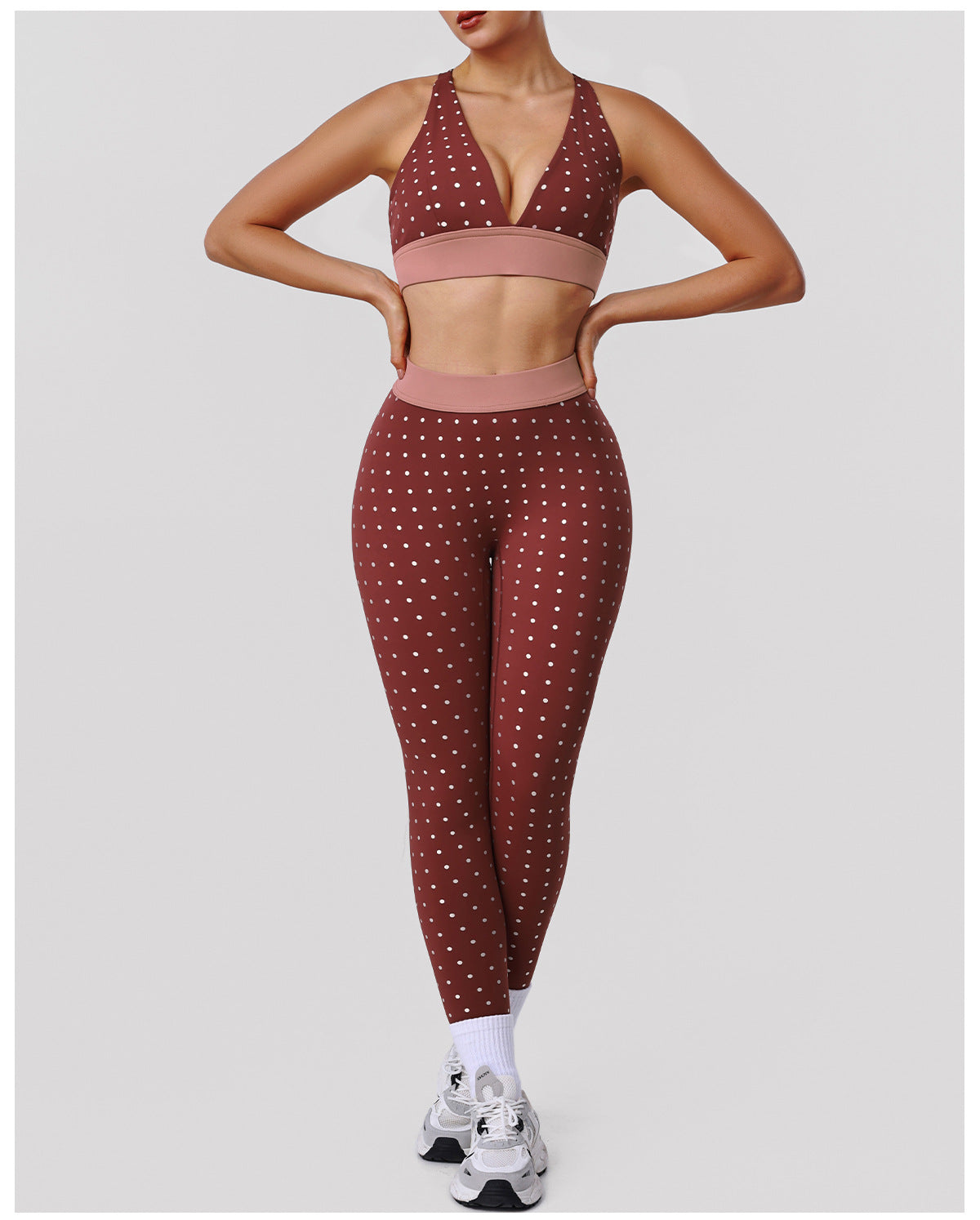 Dotted Prints Two Piece Sets Yoga Clothes Sexy Push up Bra High Elastic Tights Sports Fitness Clothes