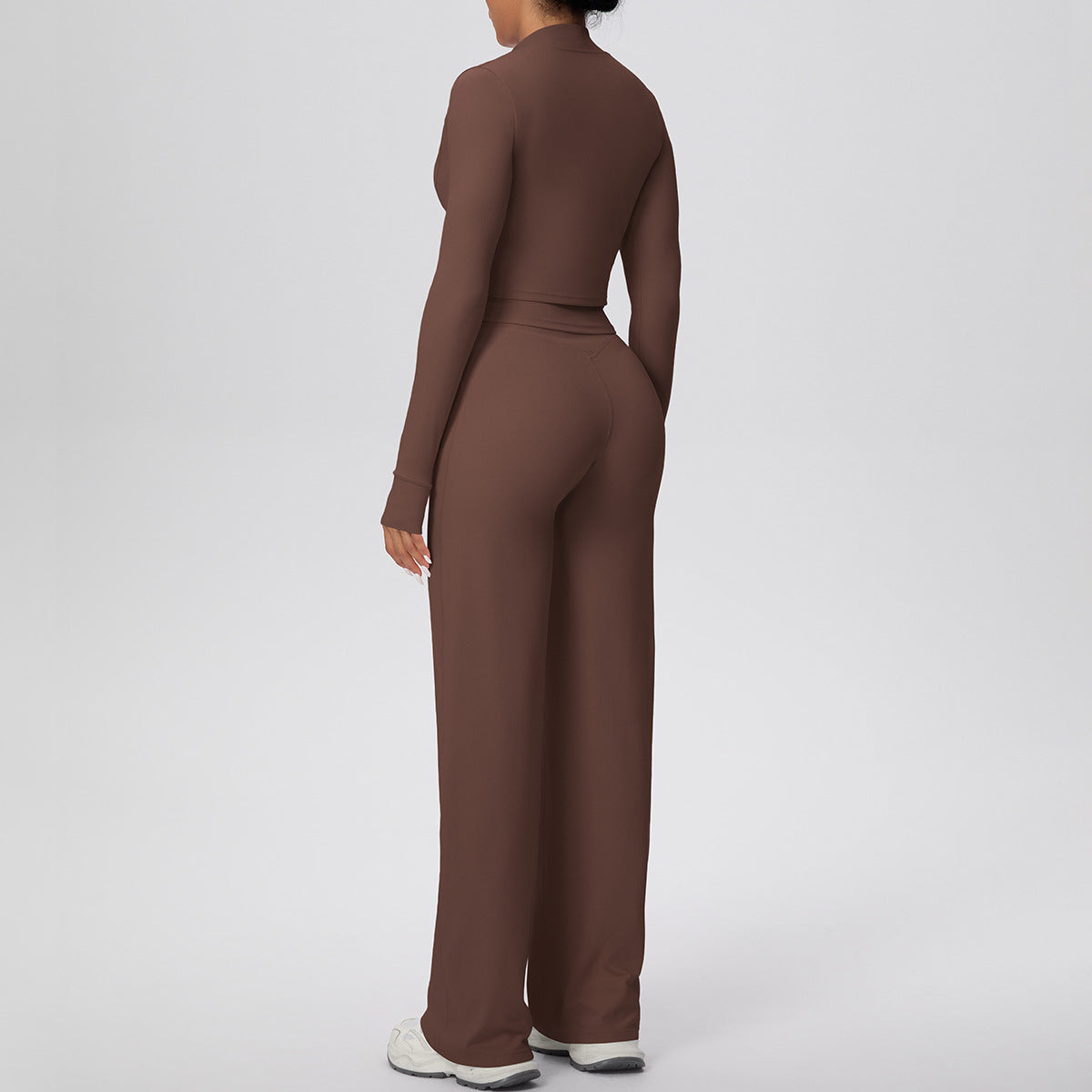 Women Solid Color Zip Long Sleeve Coat Oblique Shoulder Vest Baggy Straight Trousers Workout Clothes Yoga Three Piece Set