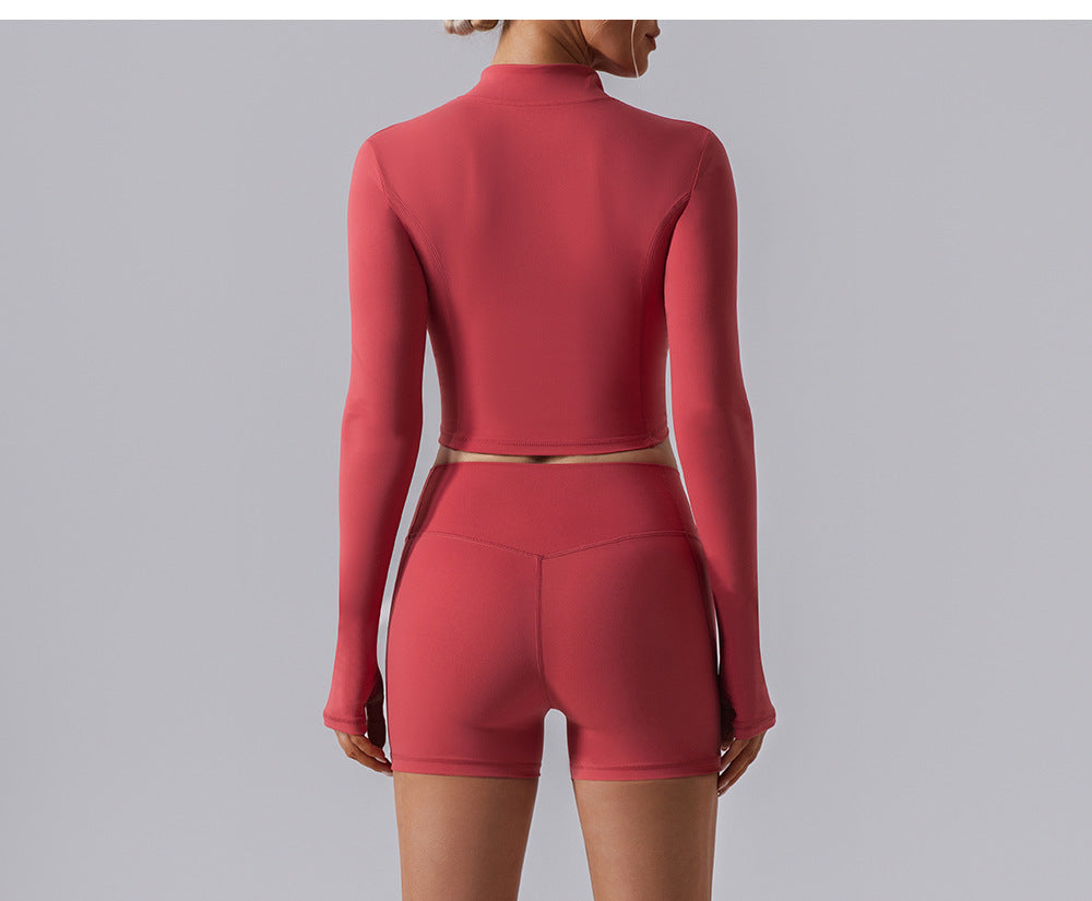Half Long Sleeve Zipper Yoga Clothes Skinny Running Sports Outdoor High Strength Quick Drying Yoga Jacket Women