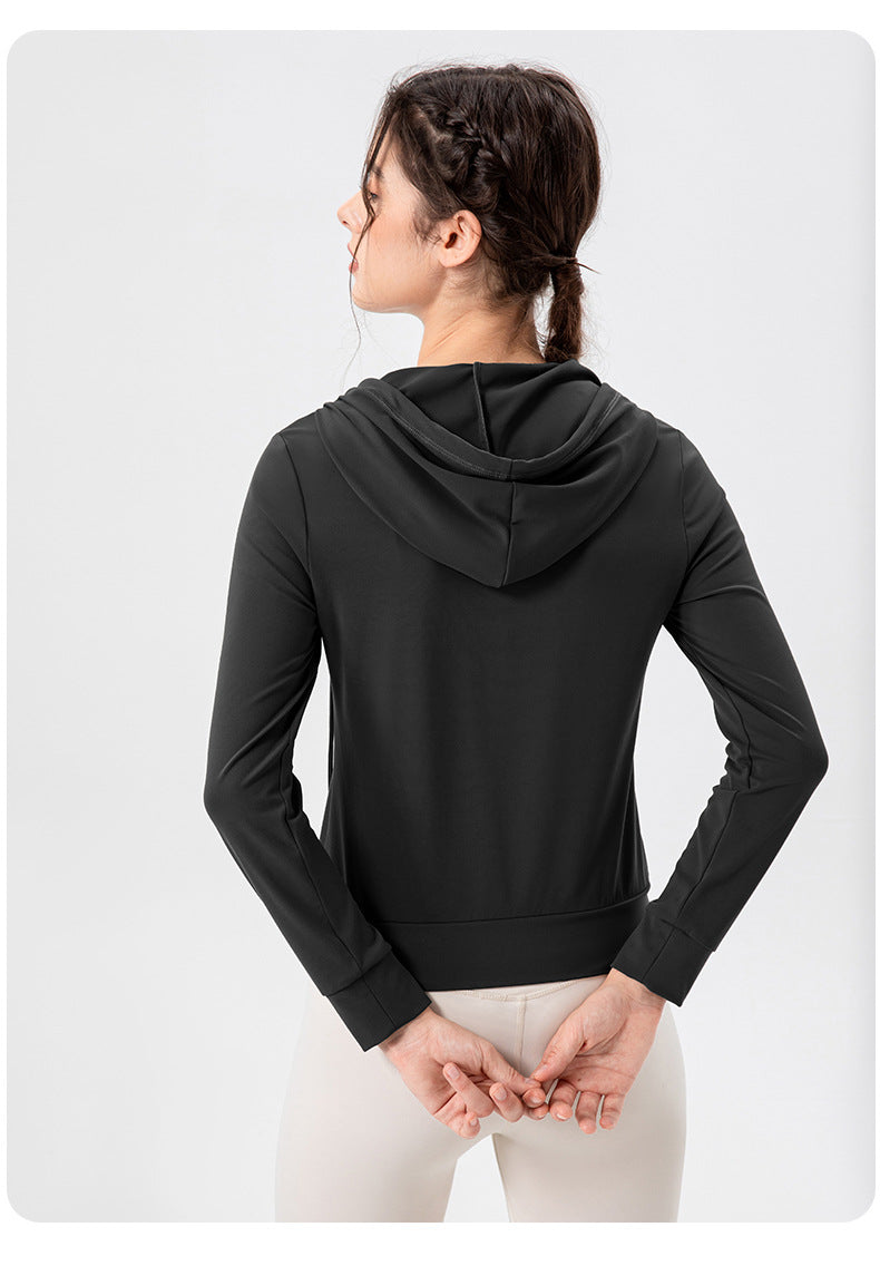Autumn Yoga Jacket Hooded Slim Fit Workout Clothes High Elastic Breathability Nude Feel Running Exercise Coat