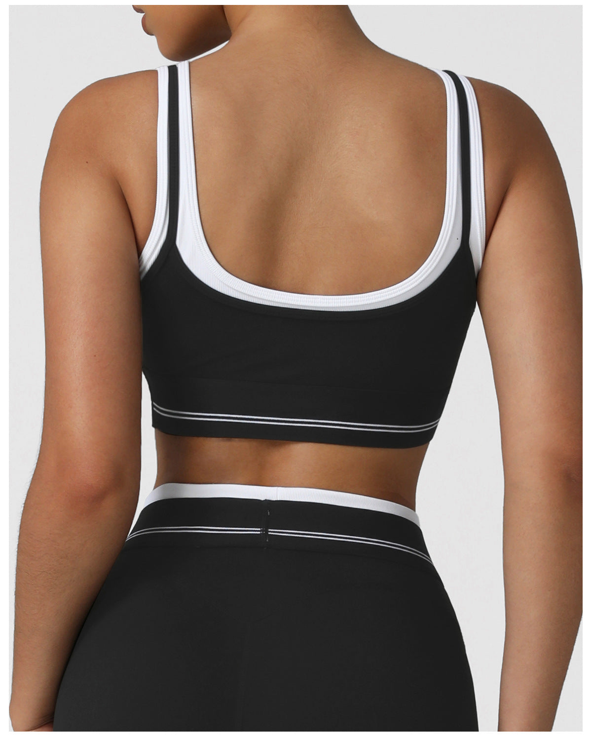 Faux Two Piece Contrast Color Sports Bra High Elastic Push up Yoga Underwear Fitness Vest with Chest Pad