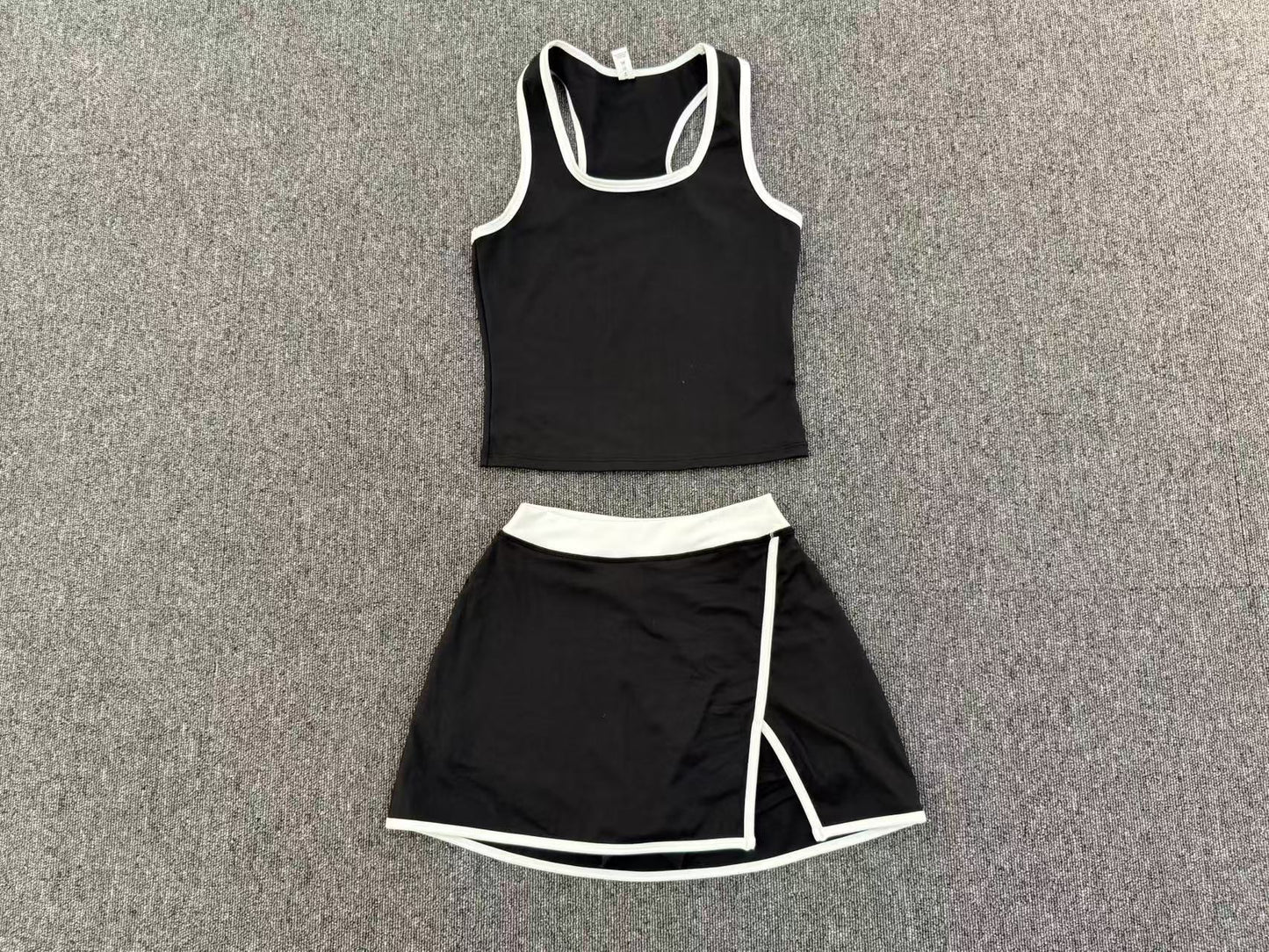 Autumn Sand Skirt Set Tennis Contrast Color Vest Fitness Exercise Yoga Set