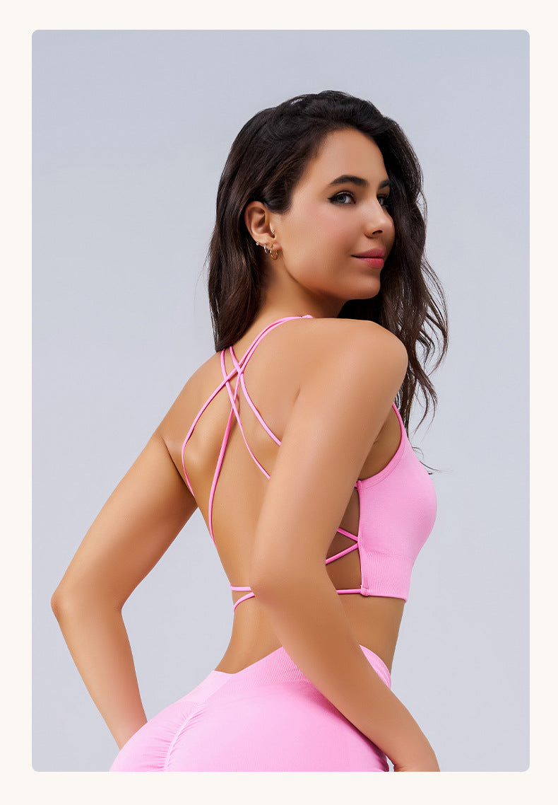 Beauty Back Running Exercise Underwear Women Medium High Strength Yoga Clothes Vest Shockproof Push Up Bra Fitness