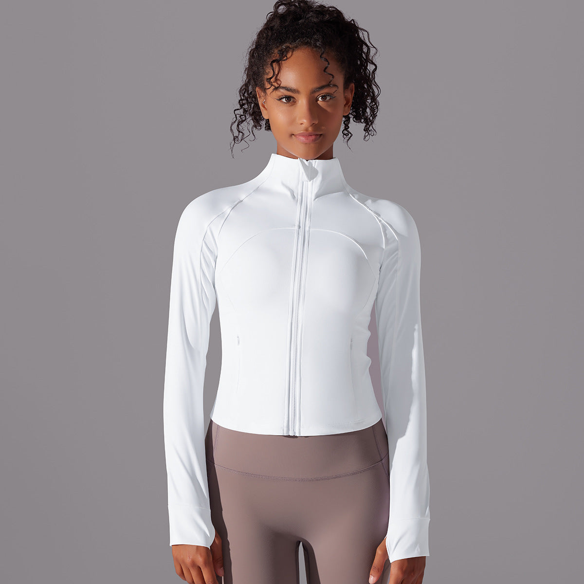 Stitching Fitness Zipper Skin Friendly Slim Fit Breathable Yoga Clothes Women Quick Drying Coat Sports Fitness Workout Long Sleeve
