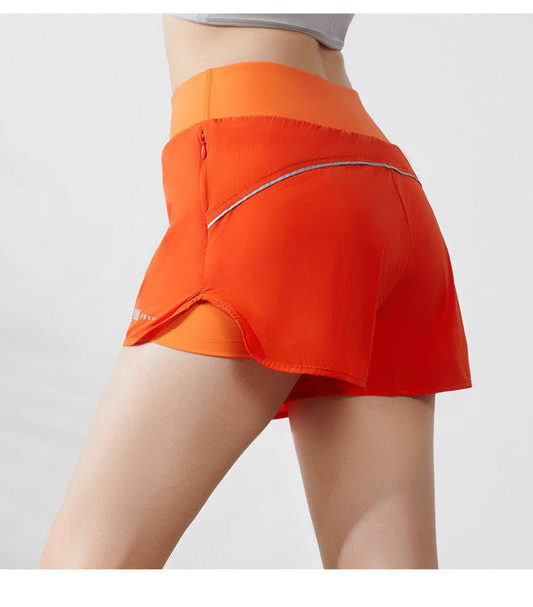 Fitness Marathon Shorts Faux Two Pieces High Waist Anti Exposure Running Training Sports Yoga Shorts Women