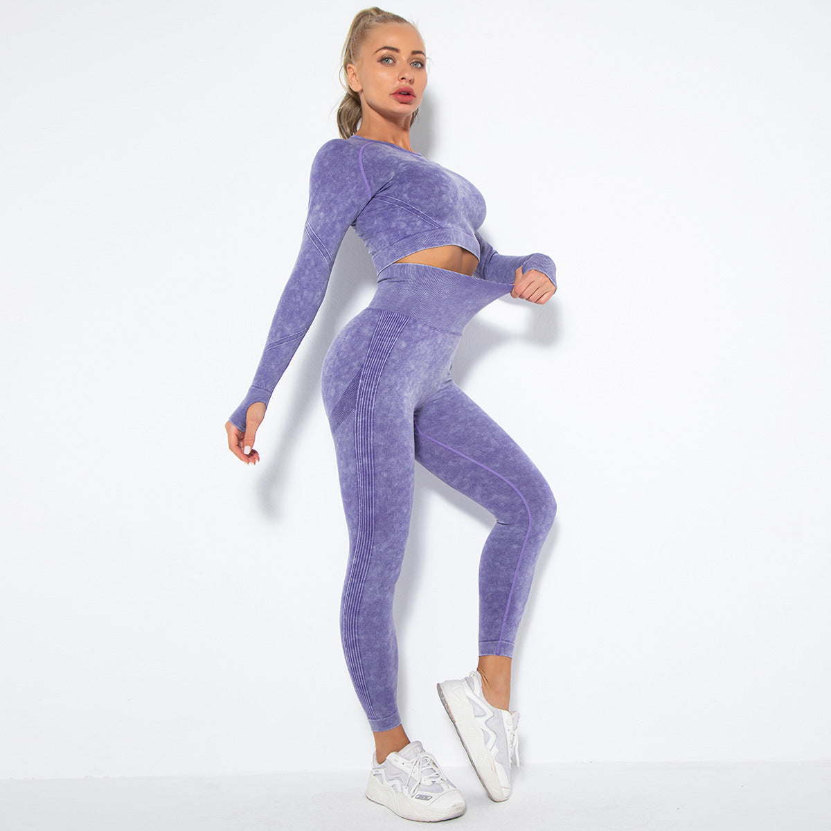 Long Sleeve Trousers Suit-Washed Purple