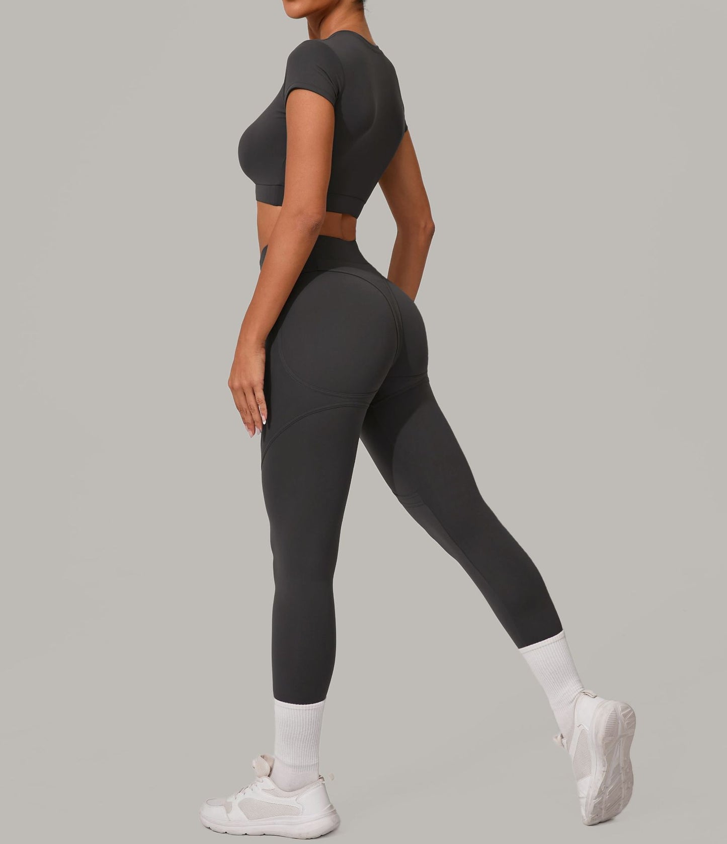 Autumn Sand Brushed Yoga Two Piece Sets Tight High Waist Hip Lifting Yoga Running Exercise Workout Outfit